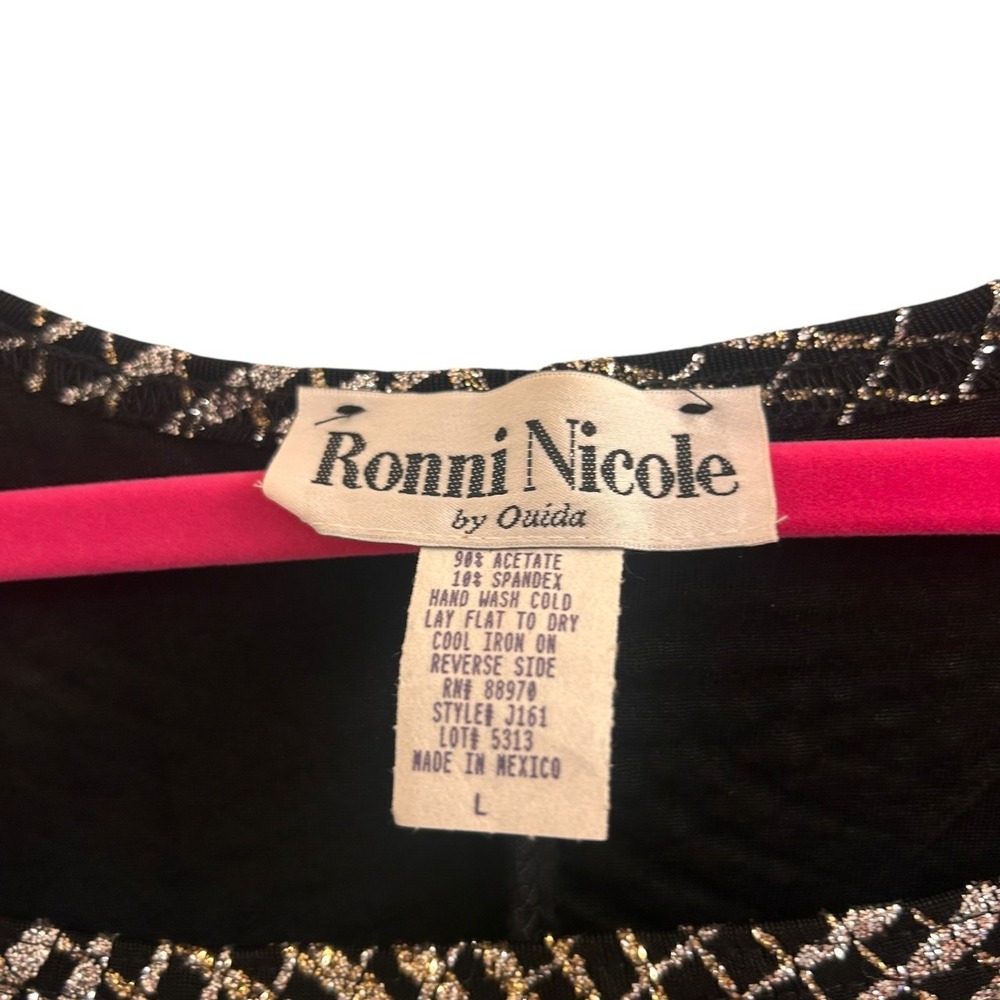 Ronni Nicole by Ouida Womens Top L Black Metallic Gold Silver Vtg  90's Glam - Picture 5 of 6